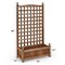 Dark Brown Fir Wood Outdoor Planter with Trellis Large Flower Box for Garden Balcony Yard
